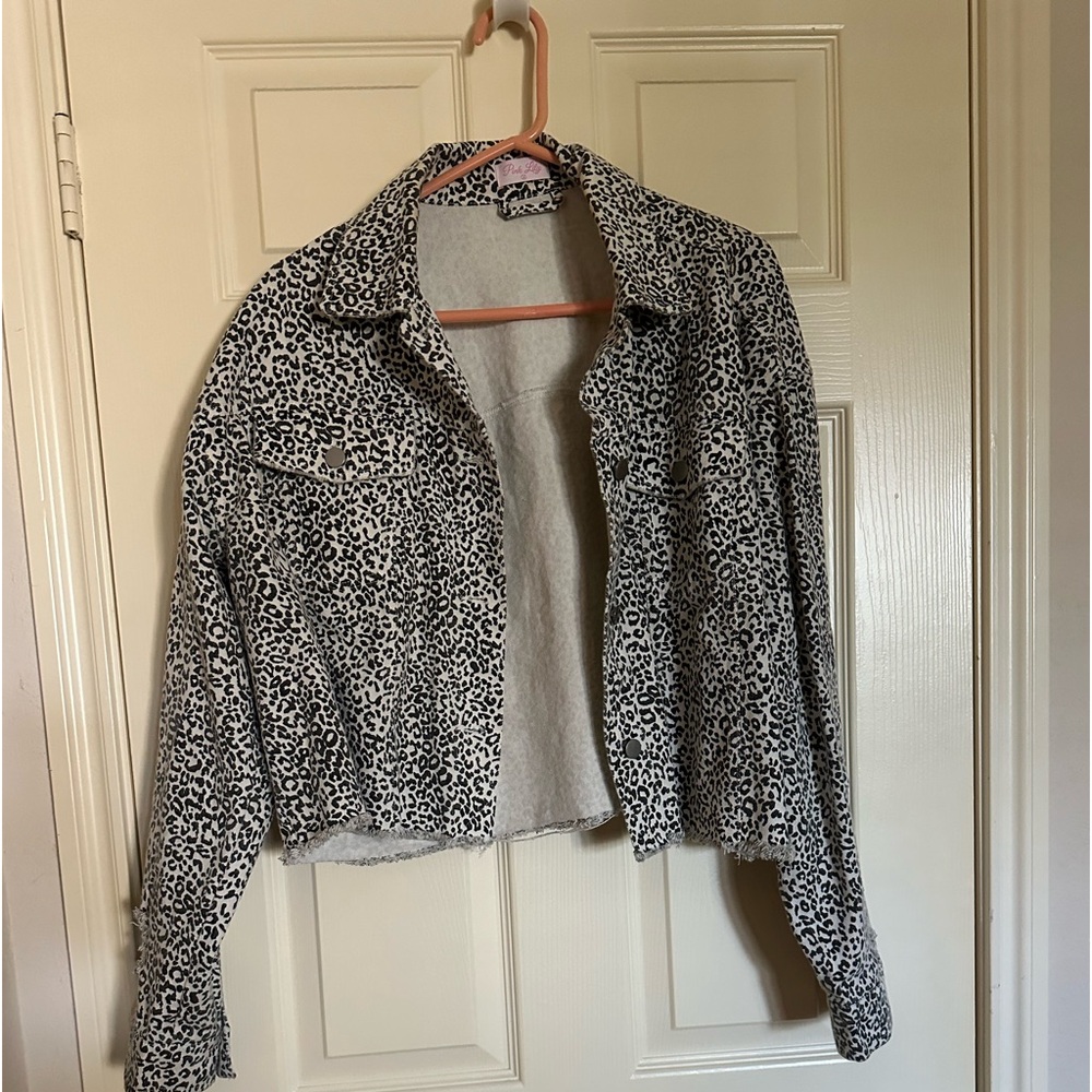 White and black leopard Jean jacket